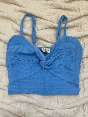 Ocean Drive Ocean Blue Solid Gauze Twist cropped tank Sz M